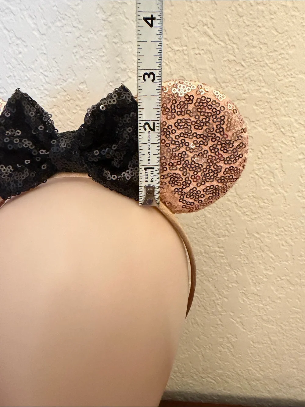 Minnie Mouse Sequined Ear Headband Pink with Black Bow Satin NWOT